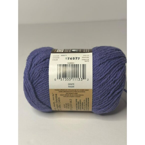 Lily Spinrite Sugars N Cream Yarn Solids "Grape" For Knitting & Crocheting - Picture 2 of 2